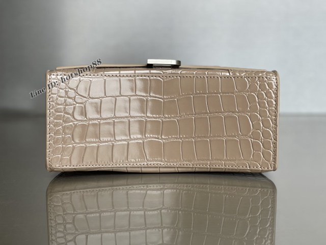 Balenciaga專櫃新款升級版卡其色鱷魚紋手提包肩背女包 巴黎世家原廠皮版本S號沙漏包 fyj1363